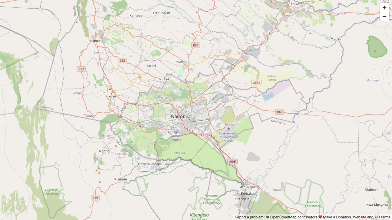 Map of Nairobi and surrounding Kenya property areas